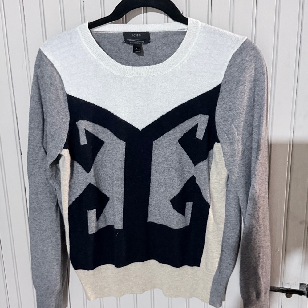 J. Crew Black, Gray, and White Graphic Sweater
